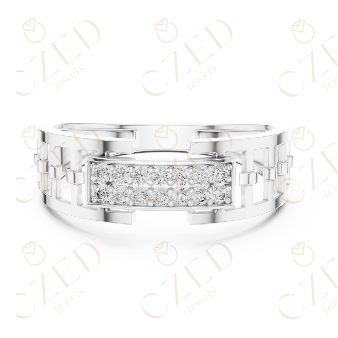 Round Cut Diamond Pavé Rectangular Panel Men’s Band