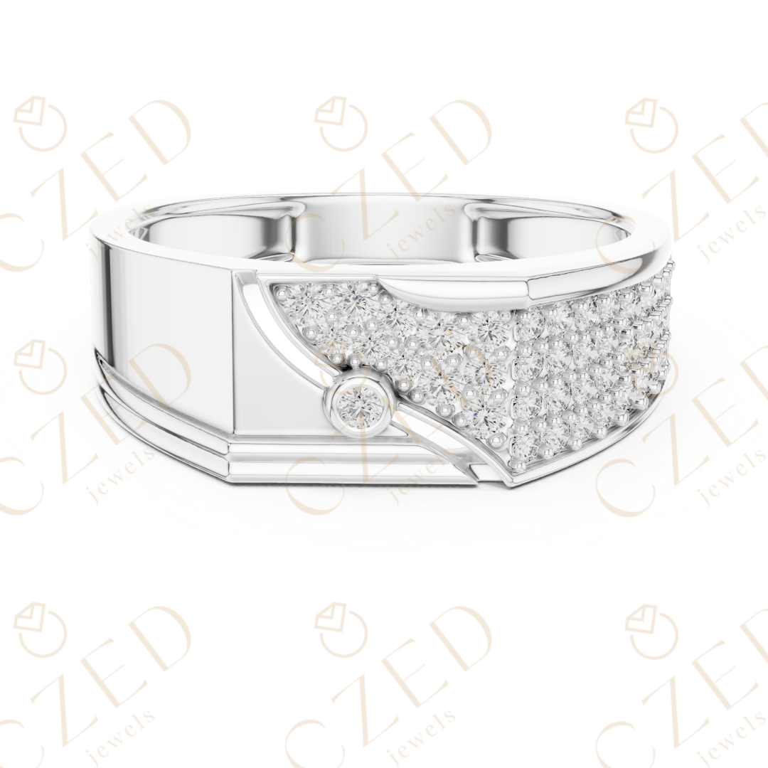 Round Brilliant Diamond Pavé Panel Geometric Band Ring