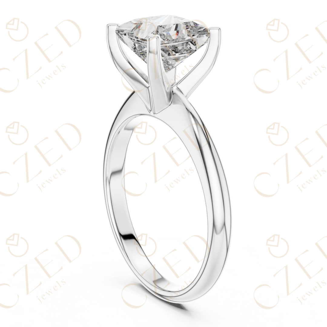 Princess Cut Solitaire Diamond Ring with Classic Refined Band