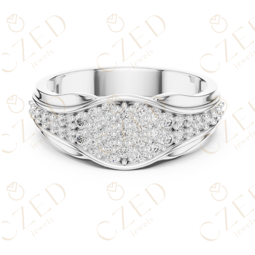 Round Brilliant Pavé Diamond Wave Band with Contoured Silhouette
