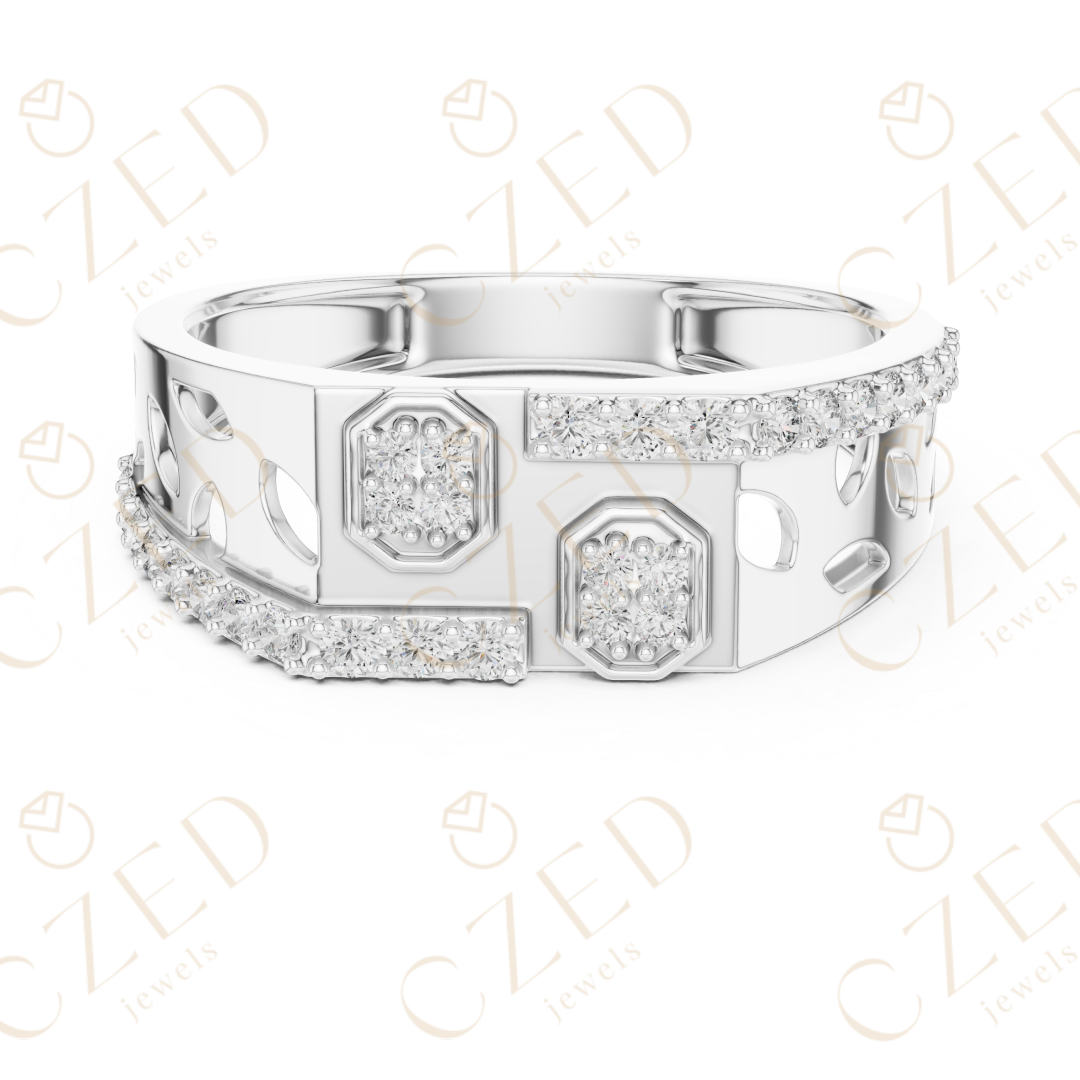 Round Brilliant Diamond Geometric Panel Band Ring