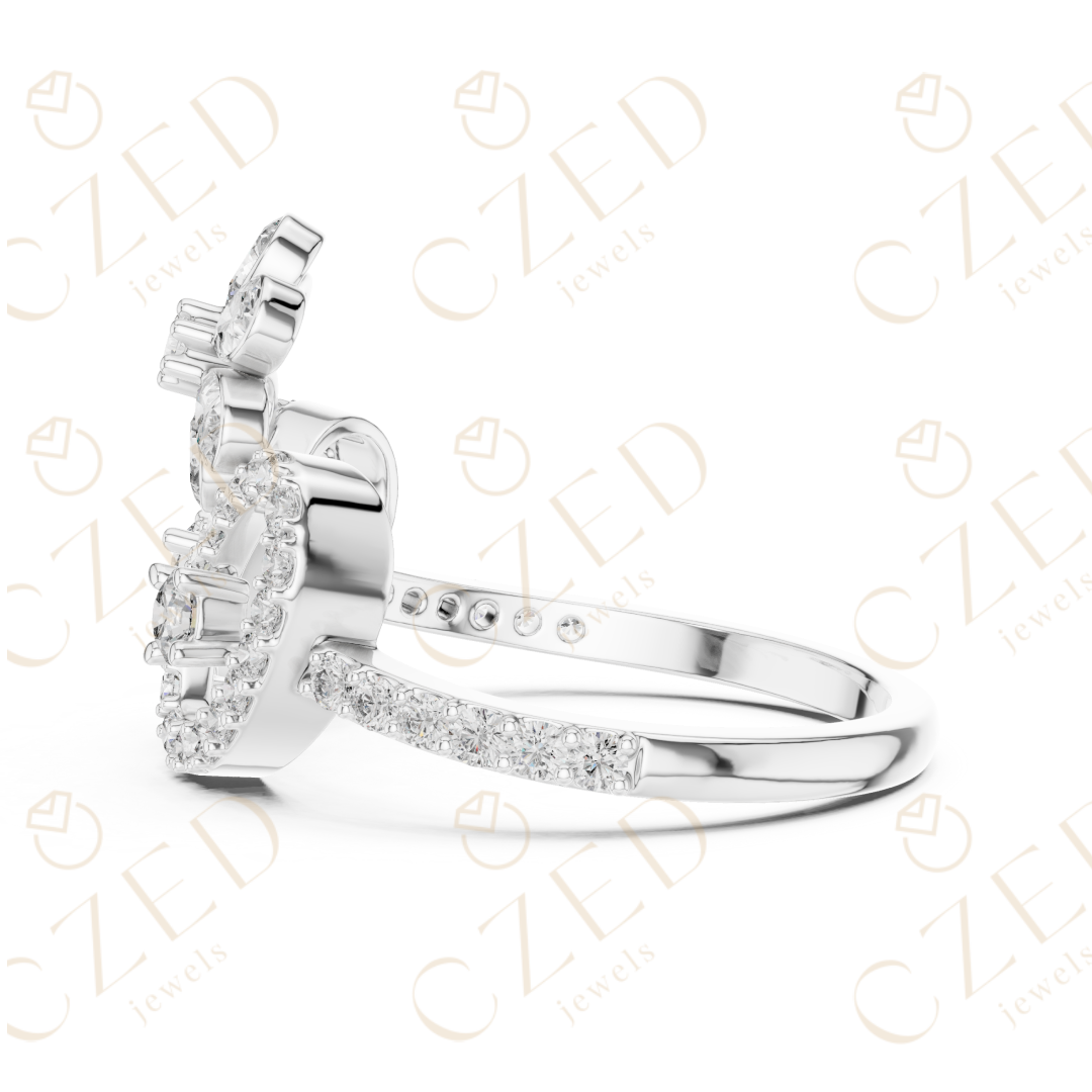 Floral Halo Round Cut Diamond Statement Ring