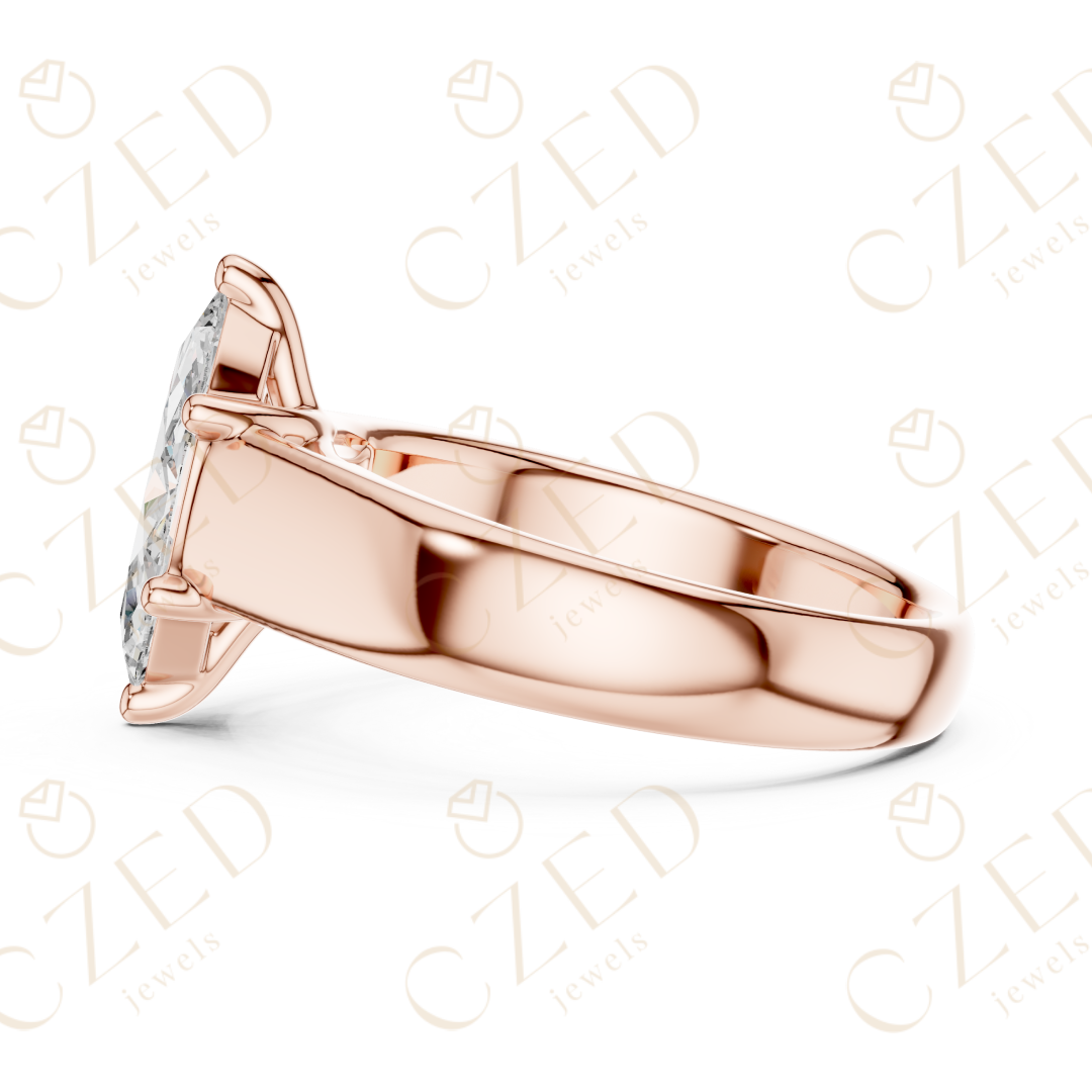 Marquise Cut Solitaire Diamond Engagement Ring with Elegant Tapered Band