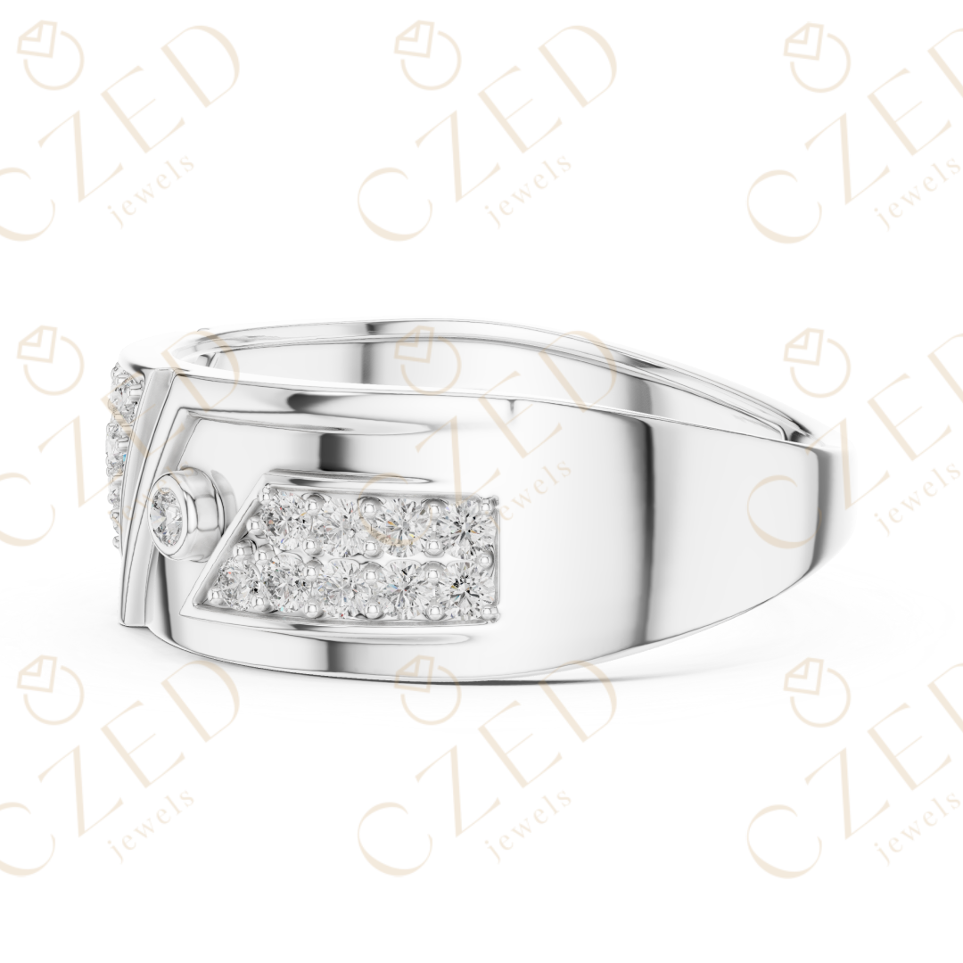 Geometric Triangle Pavé Round Cut Diamond Band Ring