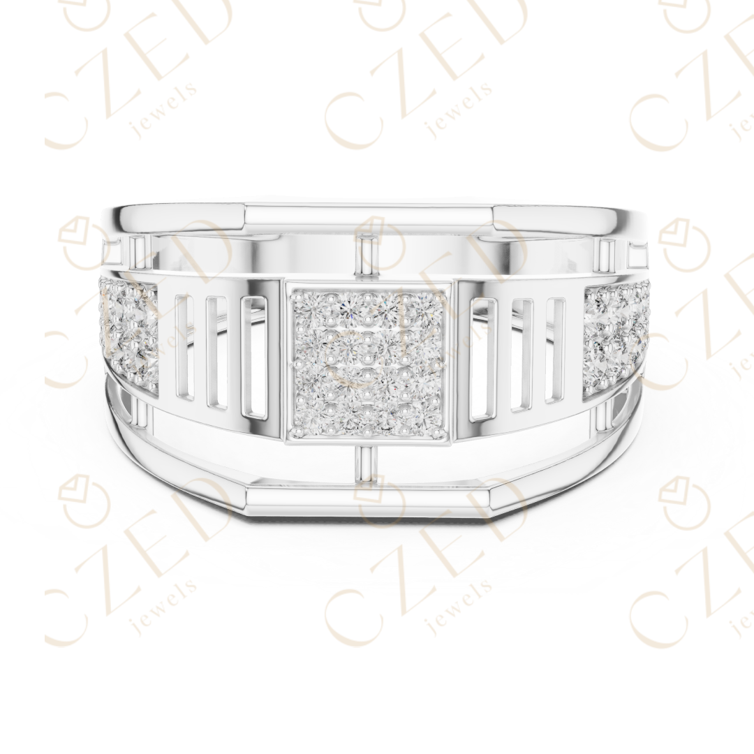 Round Cut Diamond Pavé Panel Men’s Band with Geometric Openwork