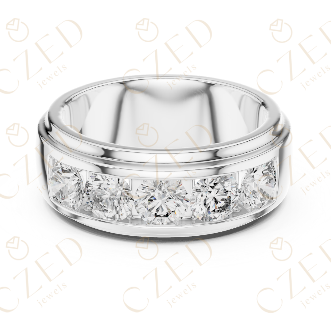 Round Brilliant Channel Set Diamond Men’s Band with Bold Symmetry