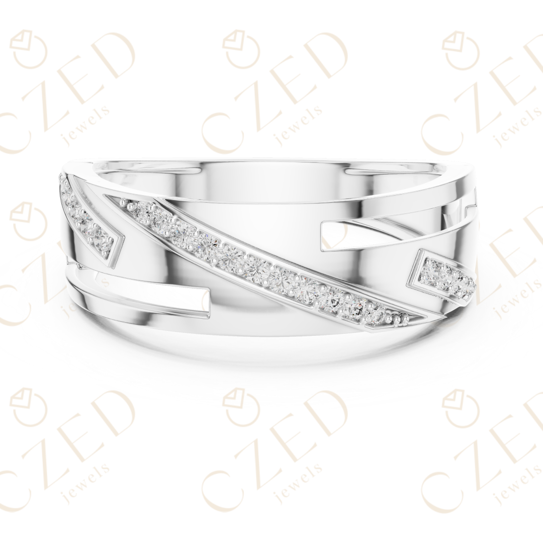 Round Cut Diamond Pavé Diagonal Openwork Band Ring