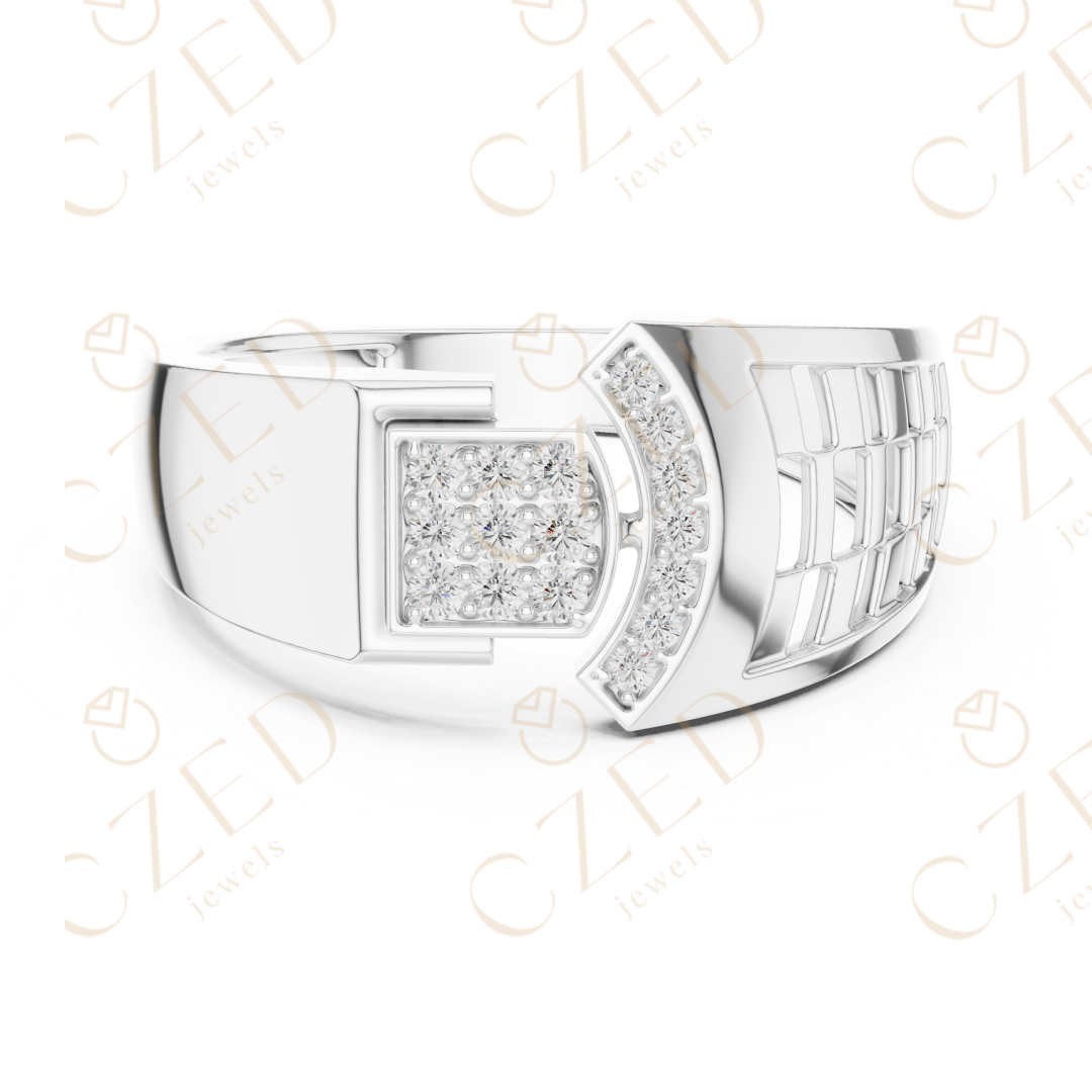 Modern Open Cuff Diamond Cluster Ring with Pavé Accents