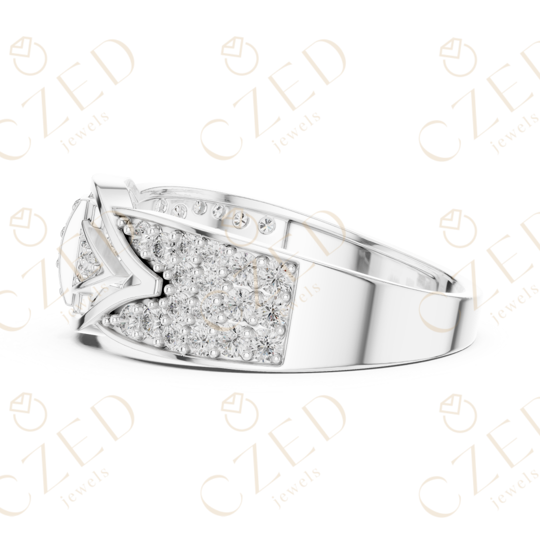 Round Cut Diamond Geometric Pavé Panel Band