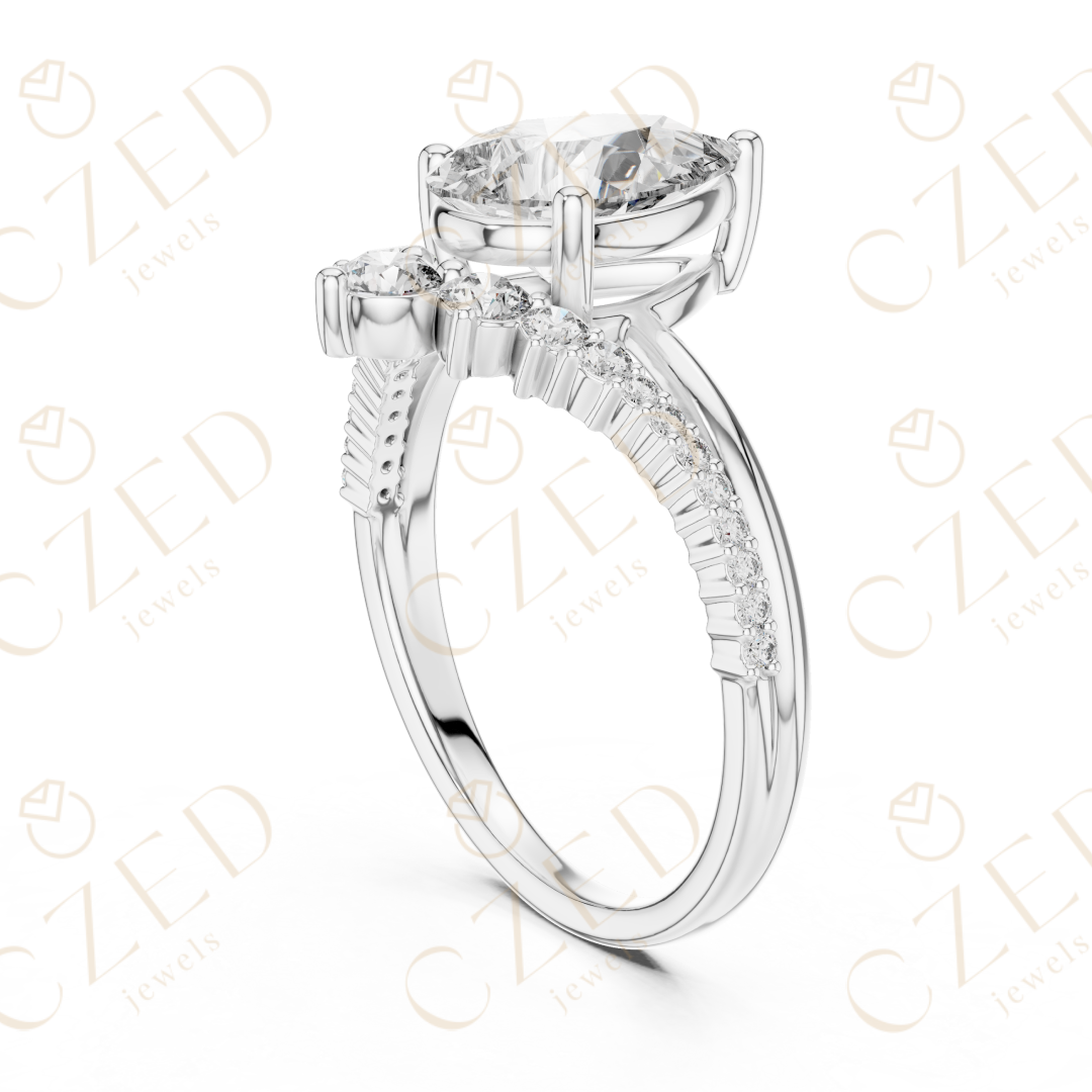 Pear Cut Diamond Engagement Ring with Round Side Stones