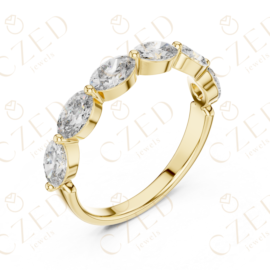 Oval Cut Diamond Half Eternity Band with Prong Set Oval Diamonds