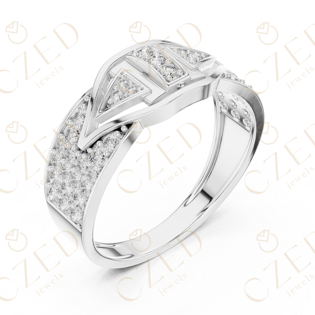 Round Cut Diamond Geometric Pavé Panel Band