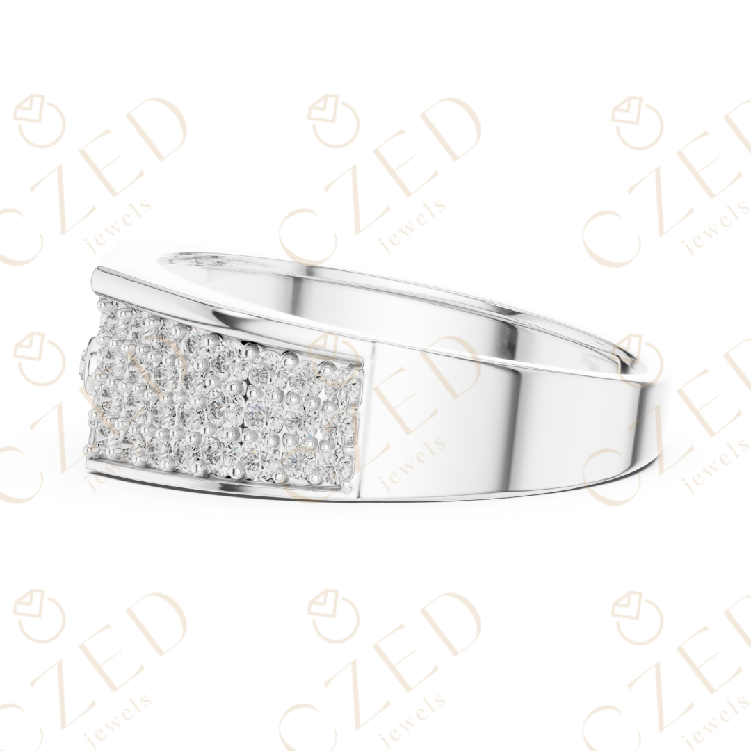 Round Brilliant Diamond Pavé Panel Geometric Band Ring