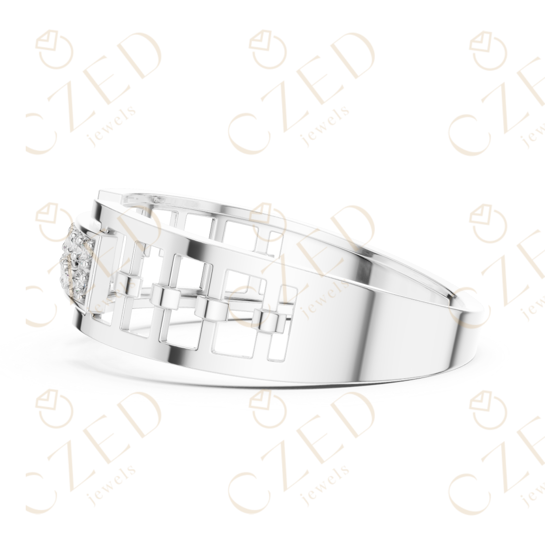 Round Cut Diamond Pavé Rectangular Panel Men’s Band