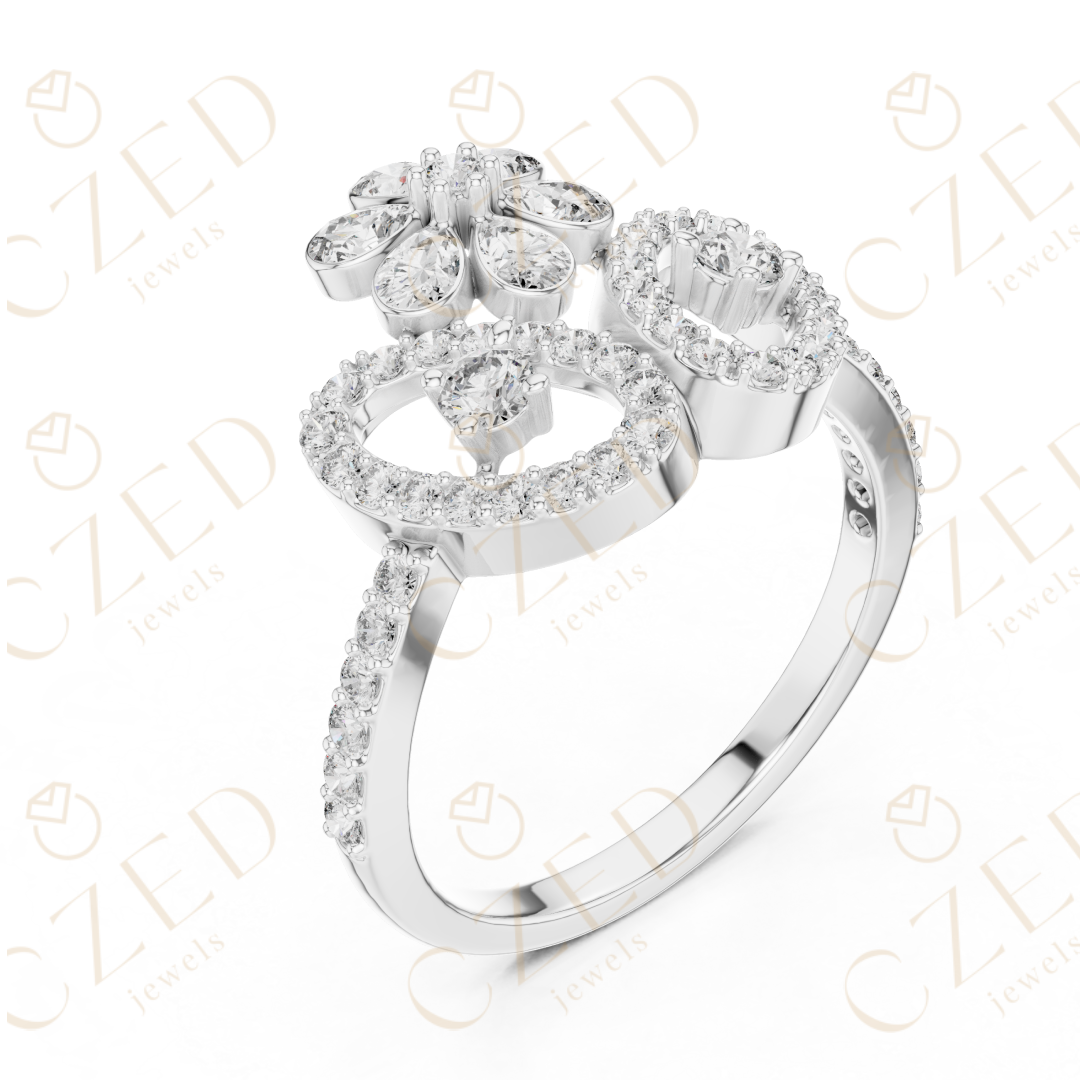 Floral Halo Round Cut Diamond Statement Ring