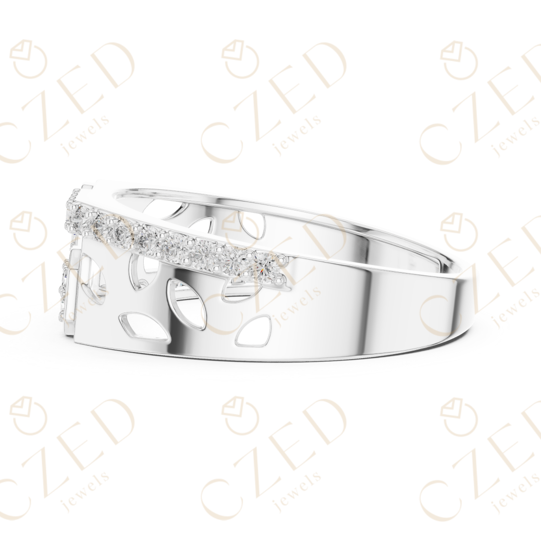 Round Brilliant Diamond Geometric Panel Band Ring