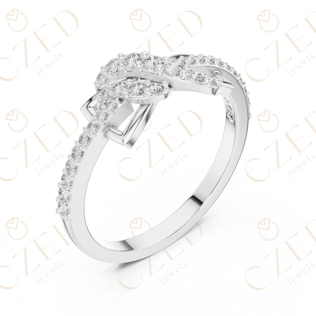 Round Cut Diamond Twist Infinity Fashion Ring with Pavé Accents