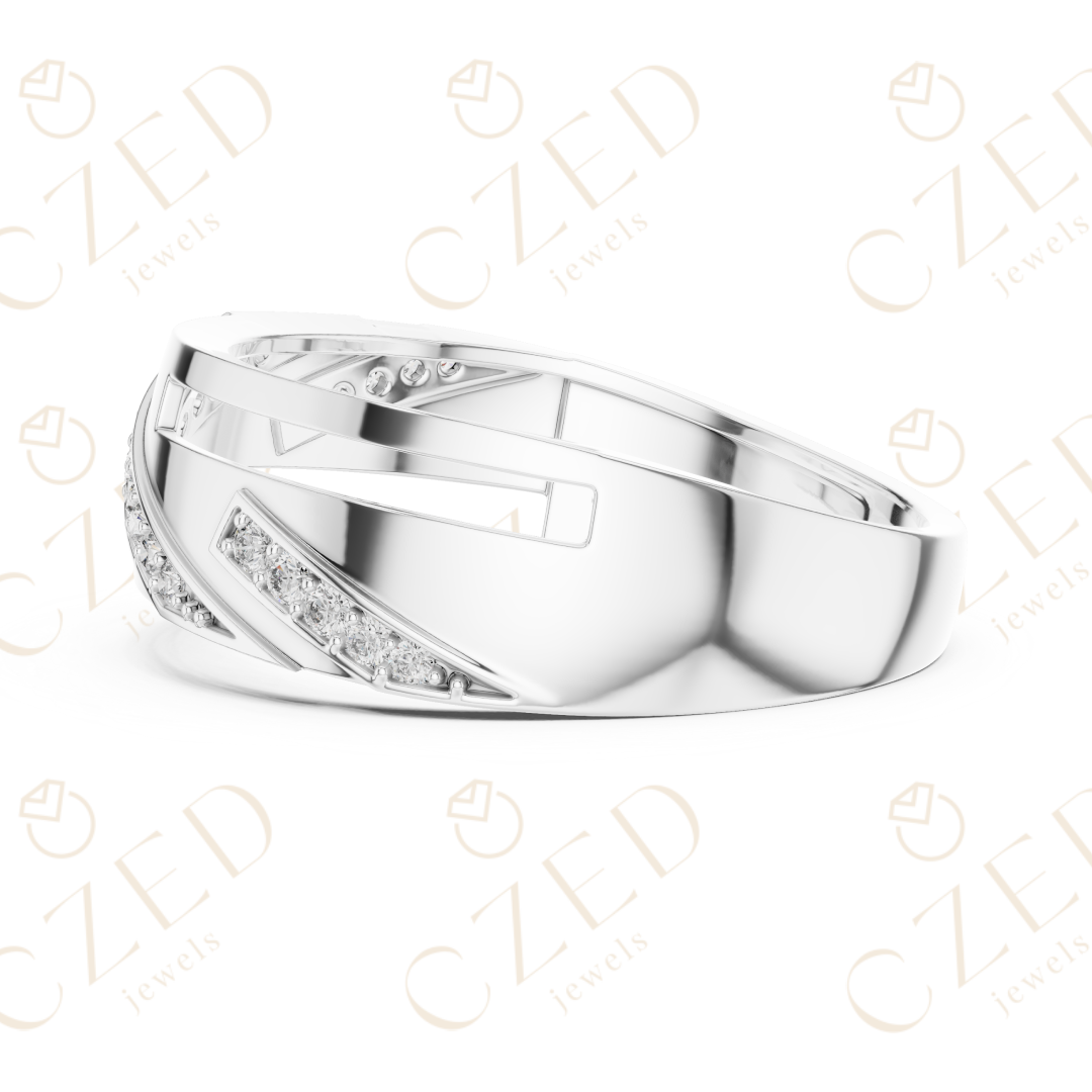 Round Cut Diamond Pavé Diagonal Openwork Band Ring