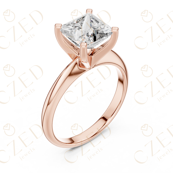 Princess Cut Solitaire Diamond Ring with Classic Refined Band