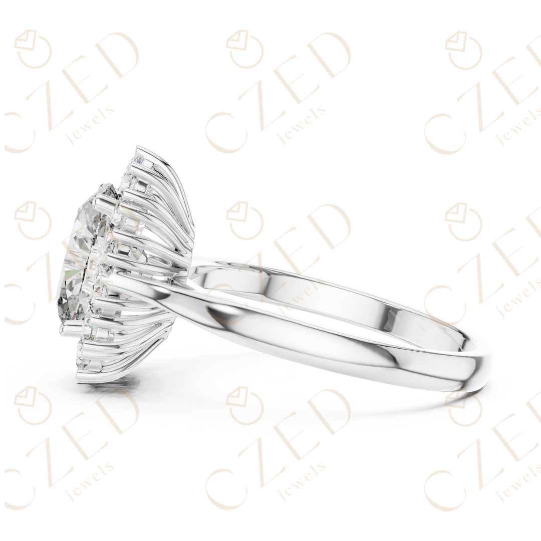 Oval Brilliant Halo Diamond Ring with Classic Collet Setting