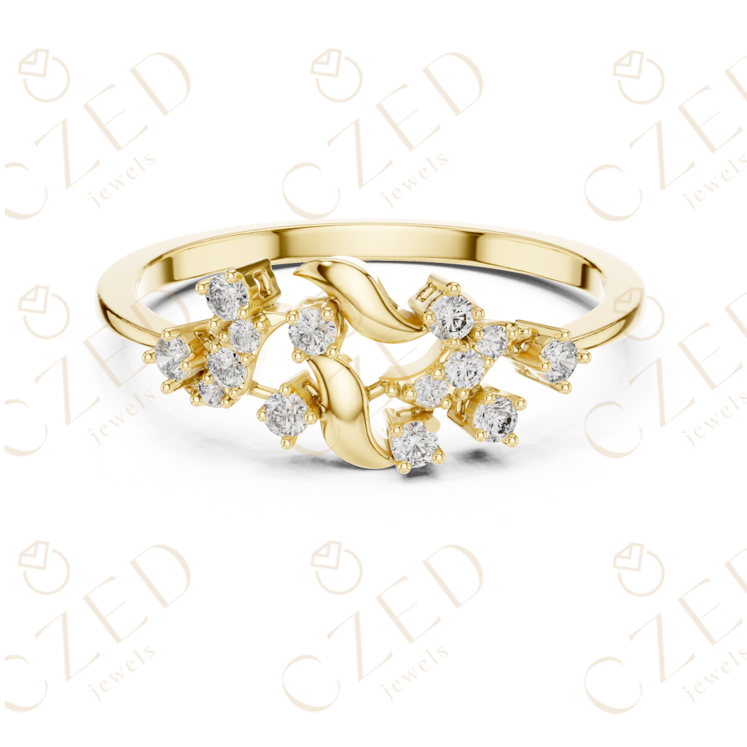 Round Cut Diamond Twist Floral Open Band Ring