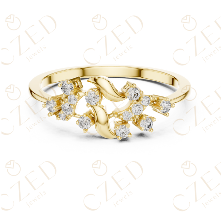 Round Cut Diamond Twist Floral Open Band Ring