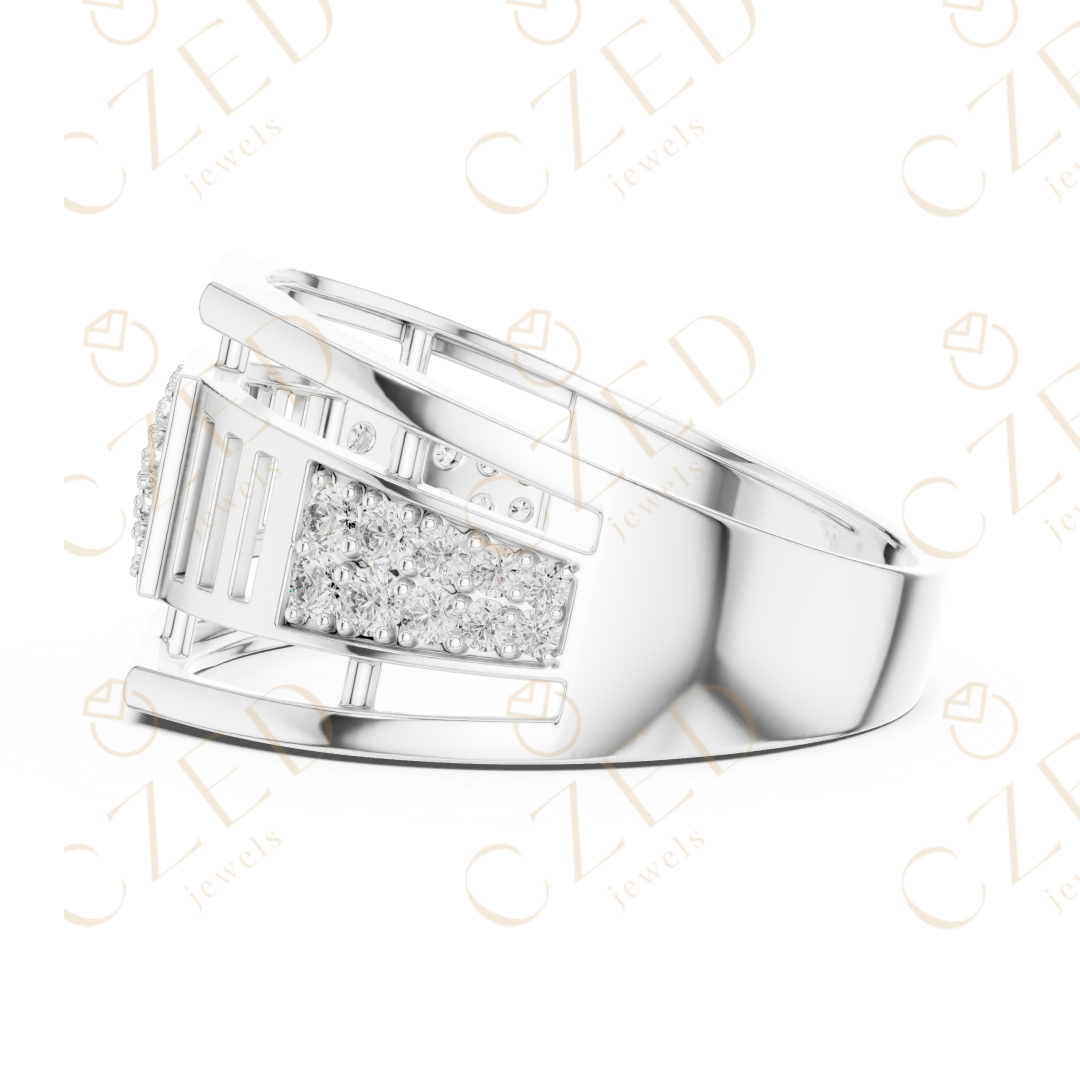 Round Cut Diamond Pavé Panel Men’s Band with Geometric Openwork