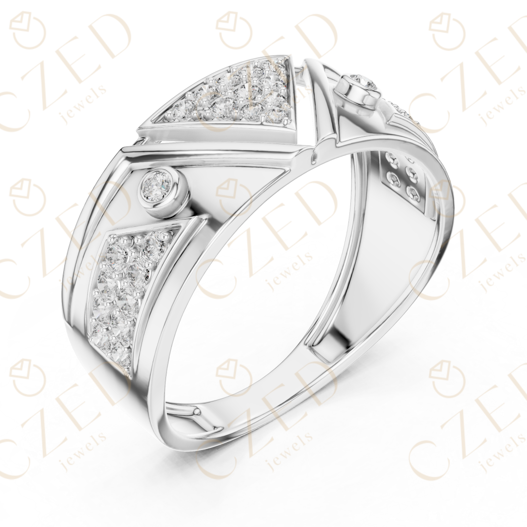 Geometric Triangle Pavé Round Cut Diamond Band Ring