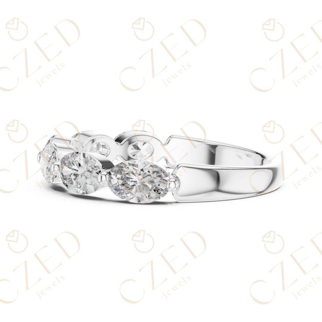 Oval Cut Diamond Half Eternity Band with Prong Set Oval Diamonds