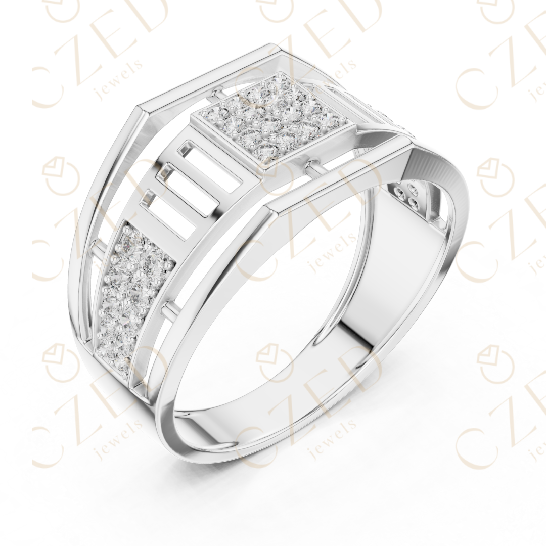 Round Cut Diamond Pavé Panel Men’s Band with Geometric Openwork