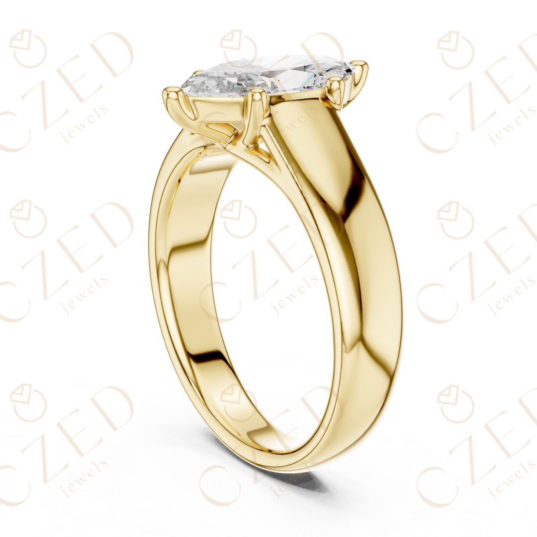 Marquise Cut Solitaire Diamond Engagement Ring with Elegant Tapered Band