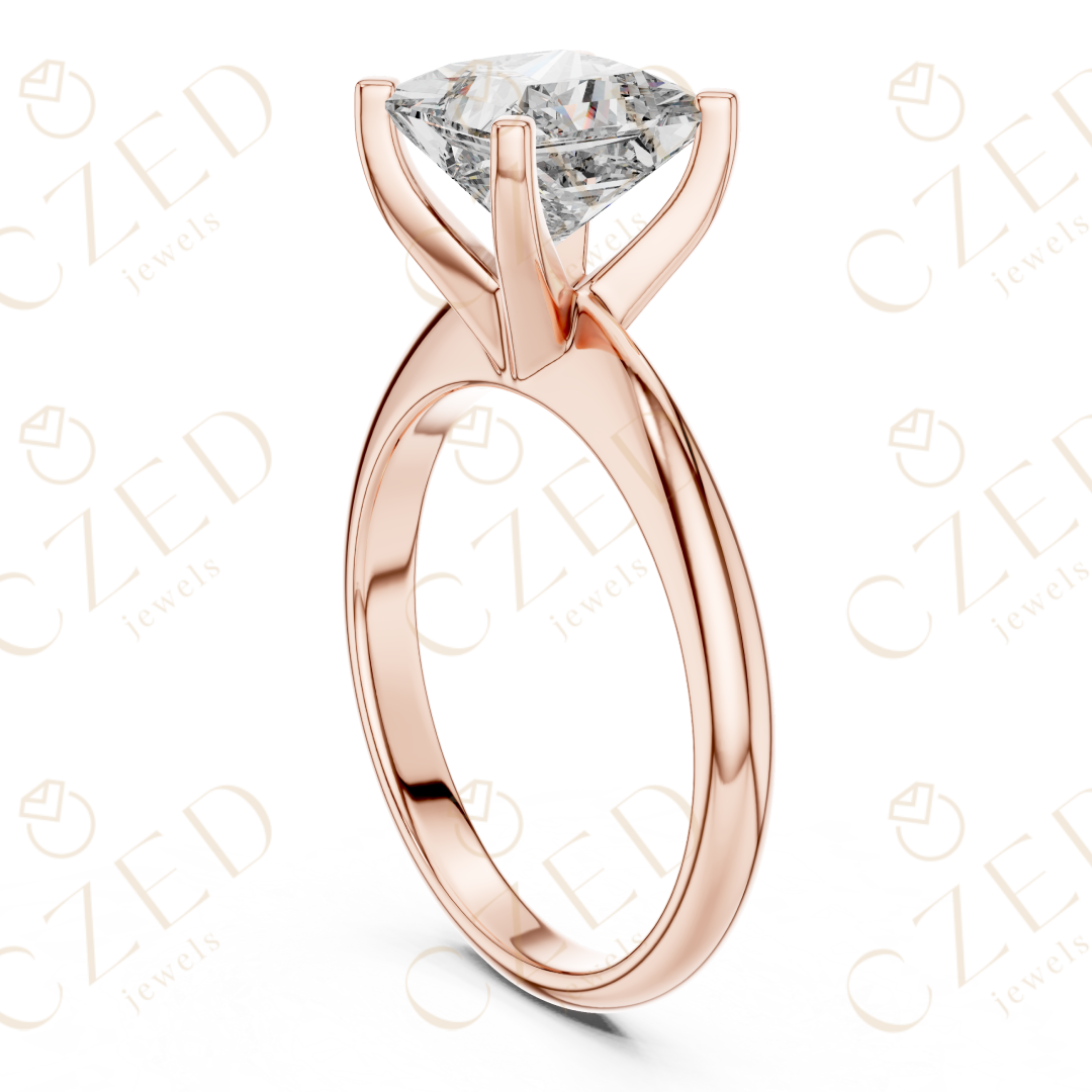 Princess Cut Solitaire Diamond Ring with Classic Refined Band