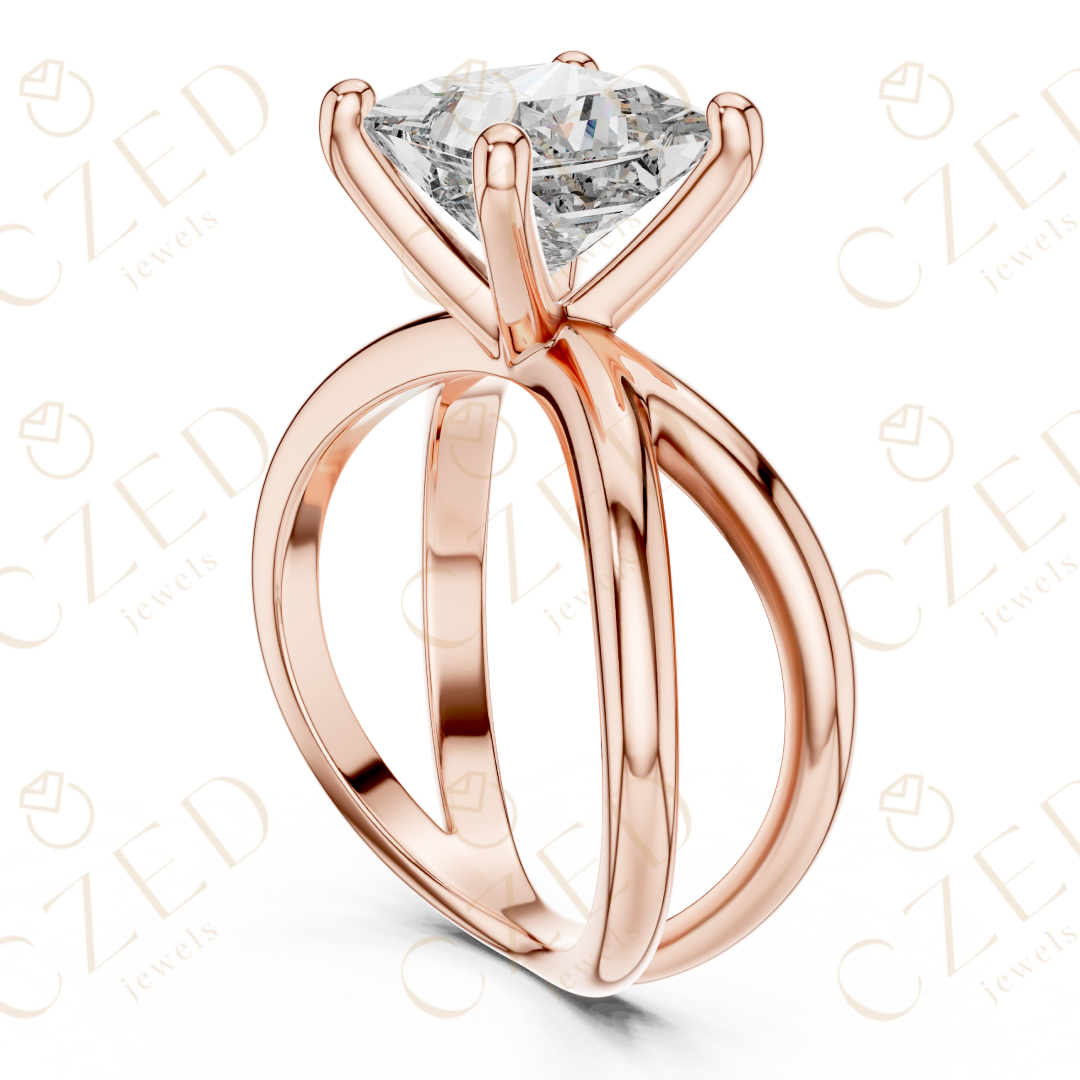 Princess Cut Solitaire Diamond Ring with Elegant Twist Band