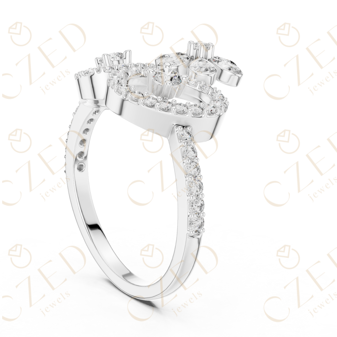 Floral Halo Round Cut Diamond Statement Ring