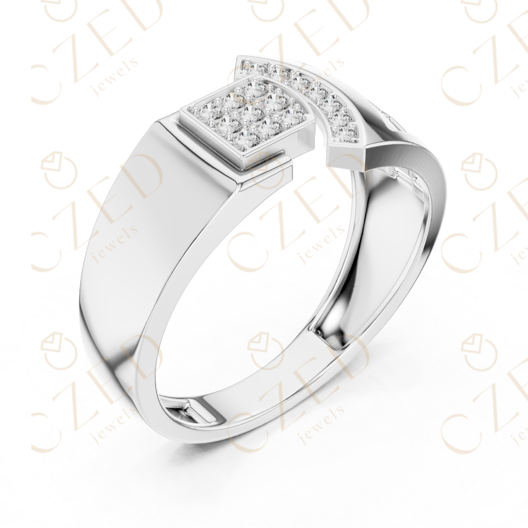 Modern Open Cuff Diamond Cluster Ring with Pavé Accents