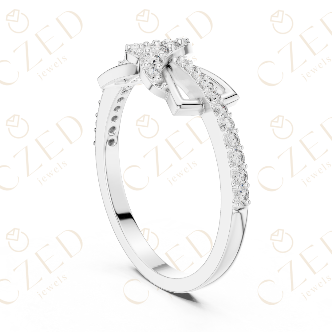 Round Cut Diamond Twist Infinity Fashion Ring with Pavé Accents