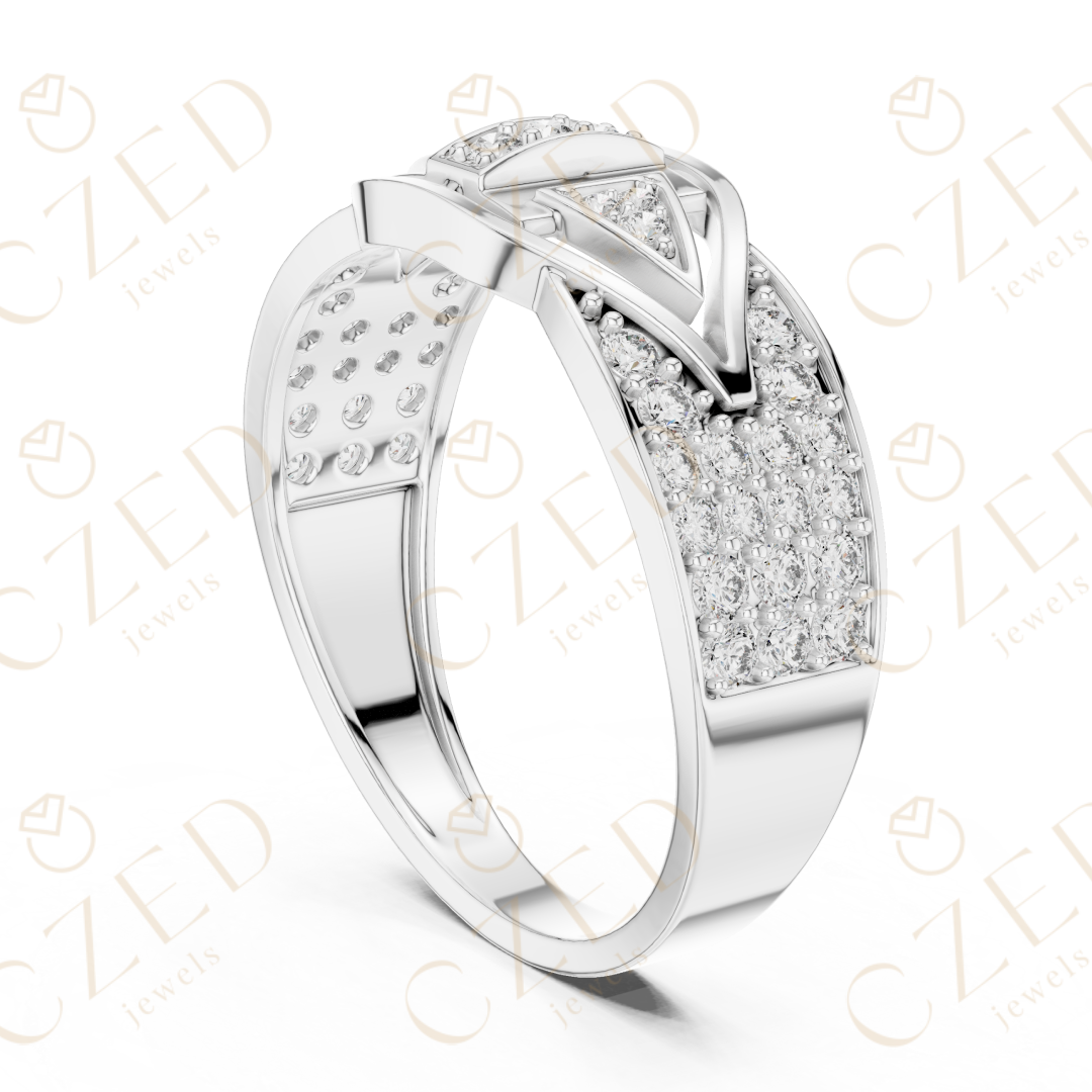 Round Cut Diamond Geometric Pavé Panel Band