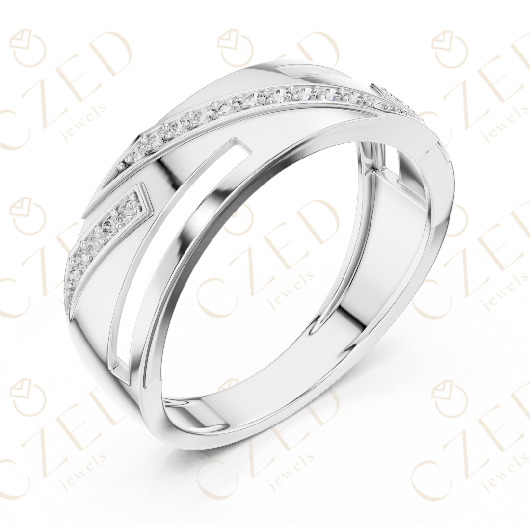 Round Cut Diamond Pavé Diagonal Openwork Band Ring