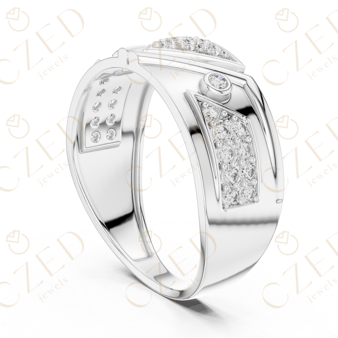Geometric Triangle Pavé Round Cut Diamond Band Ring