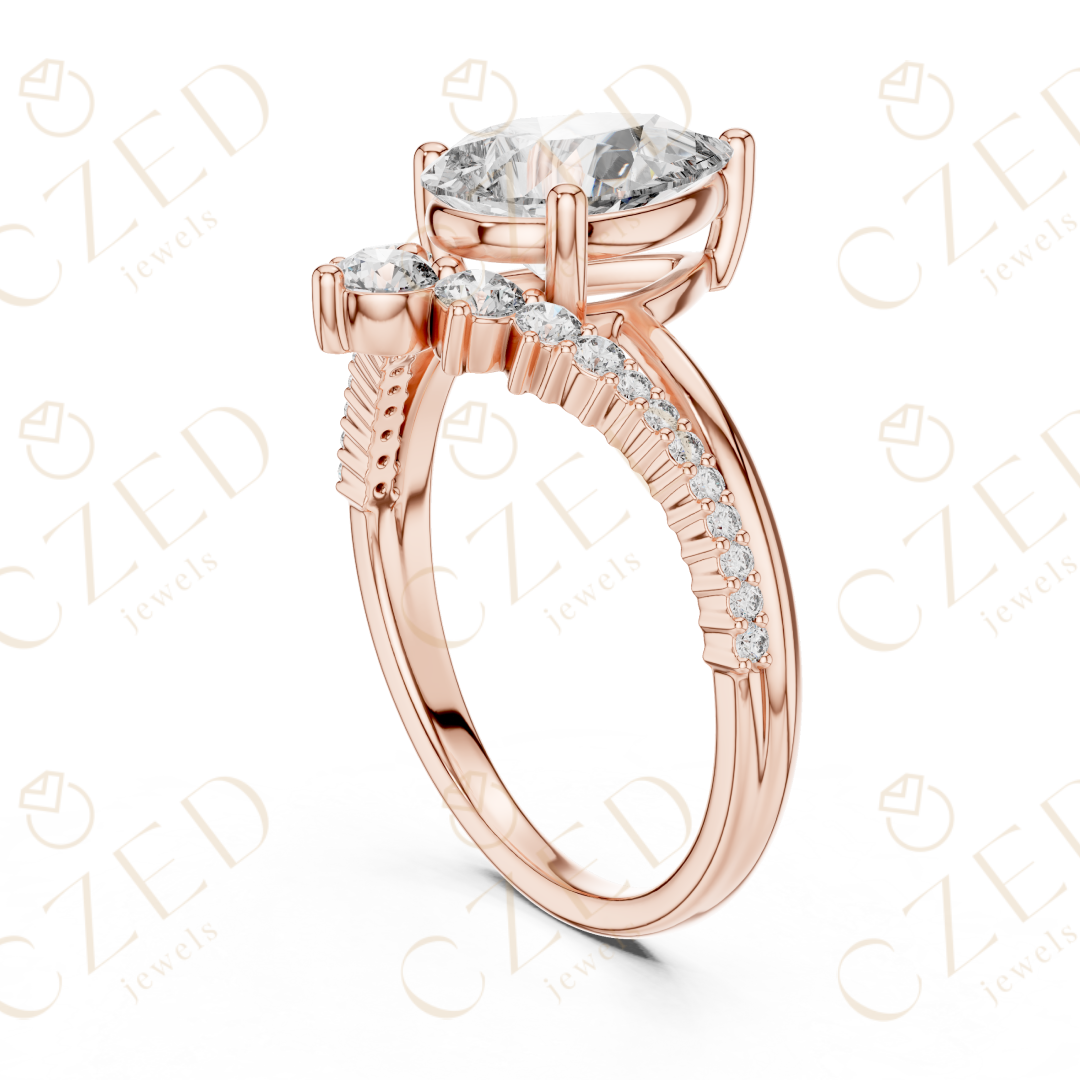 Pear Cut Diamond Engagement Ring with Round Side Stones