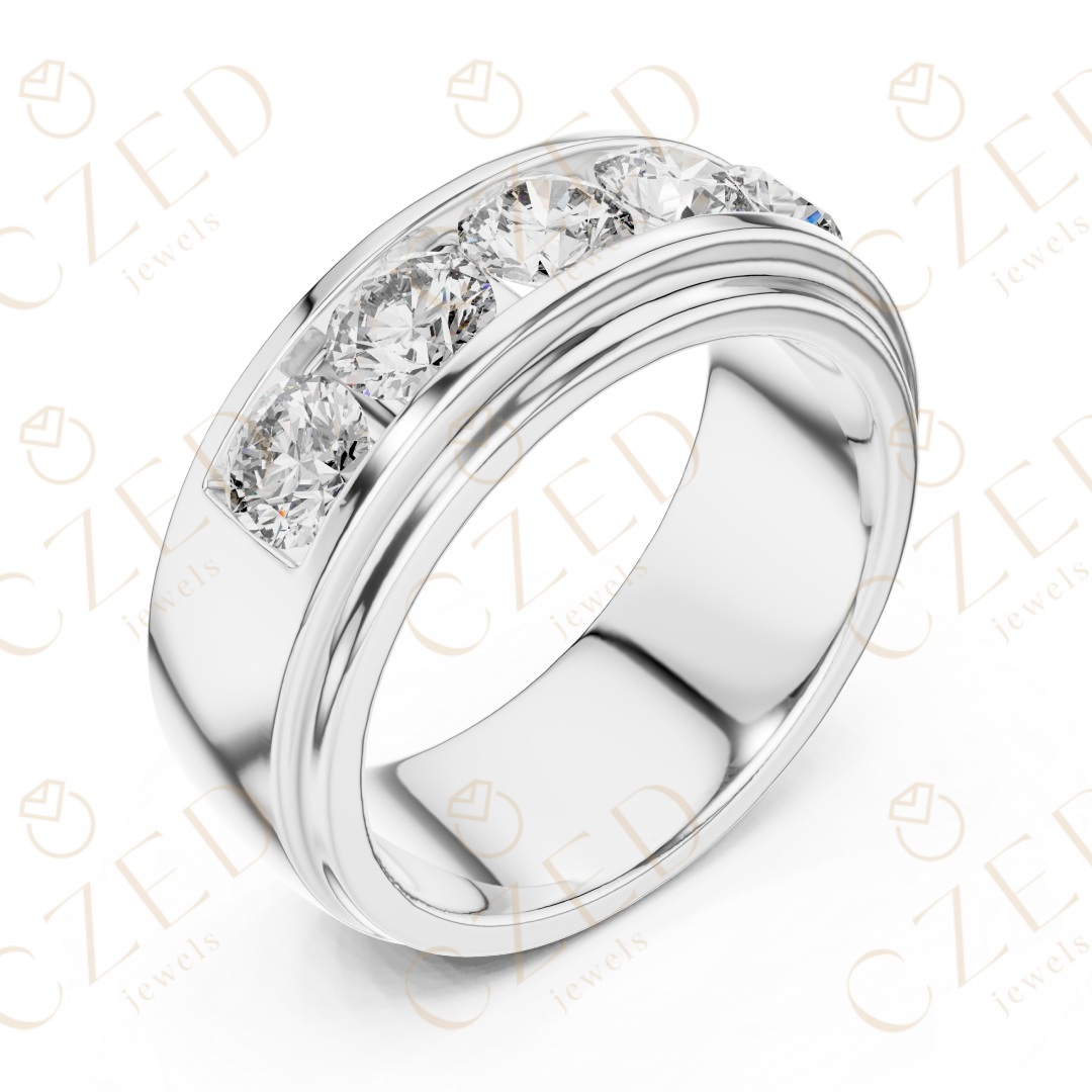 Round Brilliant Channel Set Diamond Men’s Band with Bold Symmetry