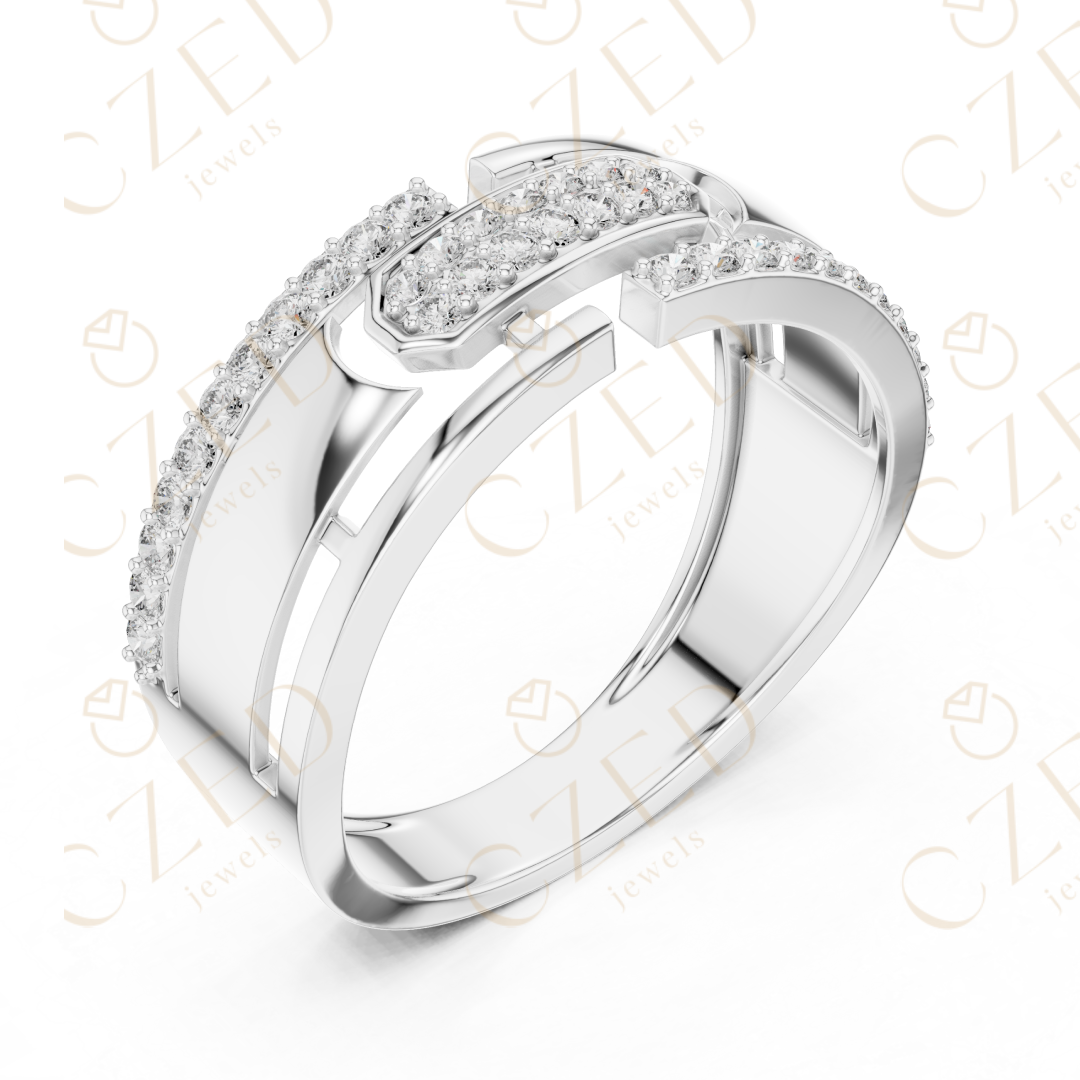 Modern Geometric Round Cut Diamond Statement Band