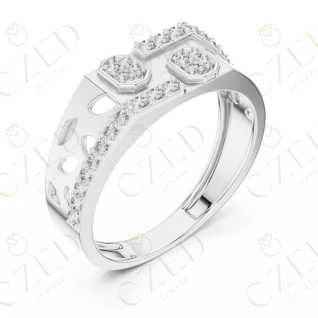 Round Brilliant Diamond Geometric Panel Band Ring