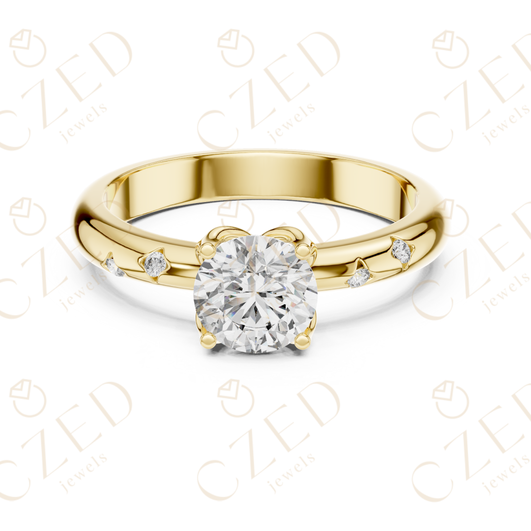 Round Brilliant Solitaire Diamond Ring with Bezel Accented Band