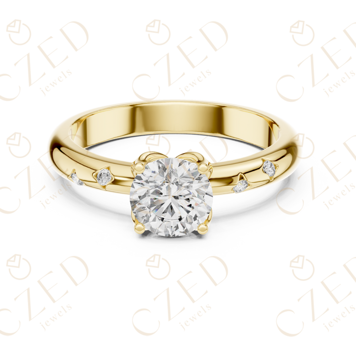 Round Brilliant Solitaire Diamond Ring with Bezel Accented Band