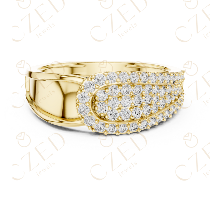 Oval Layered Diamond Cluster Ring with Graduated Pavé Design