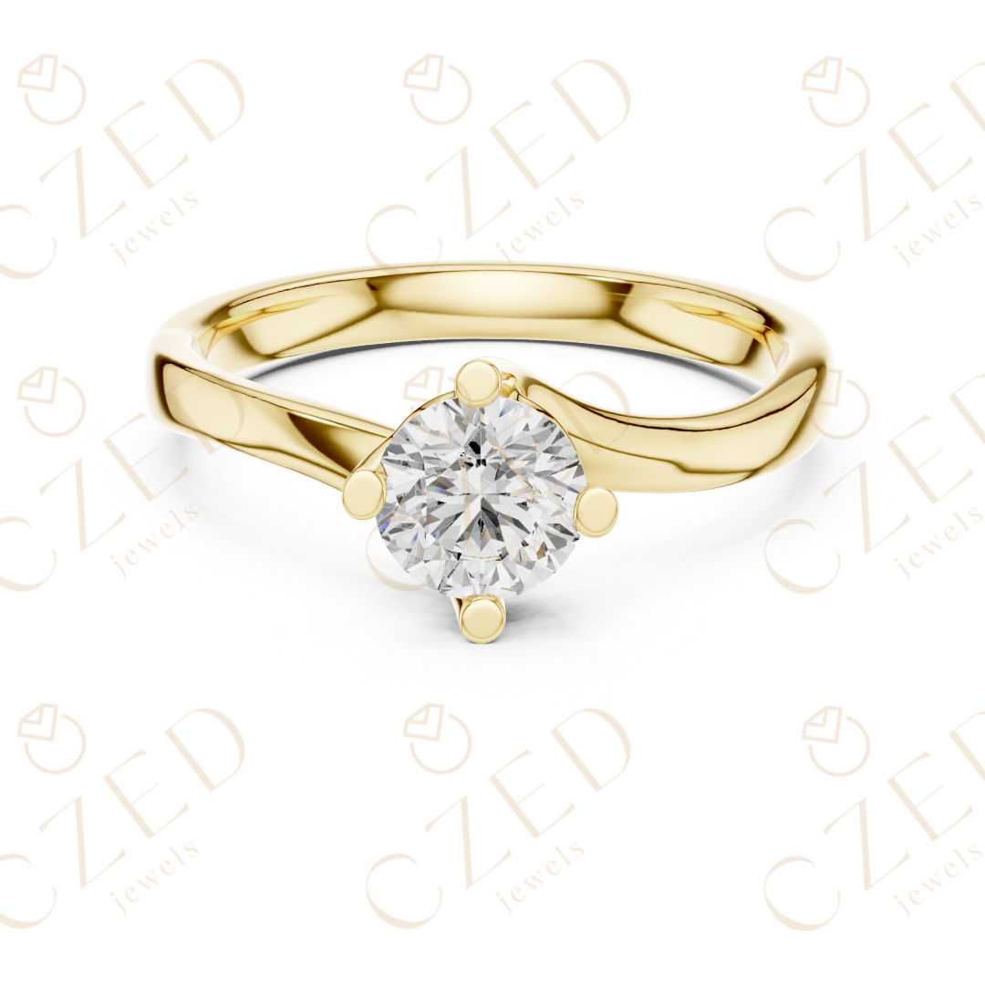 Round Brilliant Solitaire Diamond Ring with Sculpted Twist Band