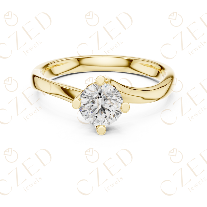 Round Brilliant Solitaire Diamond Ring with Sculpted Twist Band