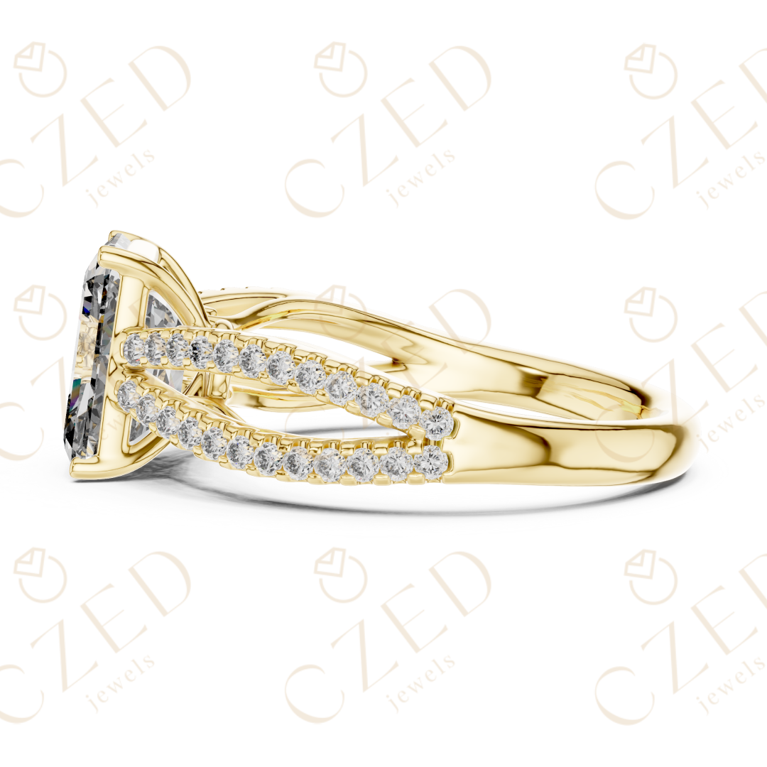 Radiant Cut Diamond Solitaire Ring with Pavé Set Split Shank