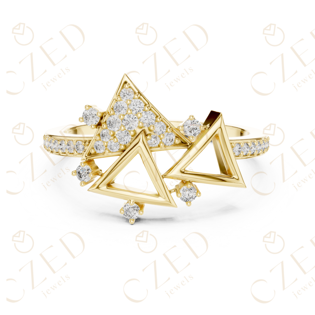 Geometric Triangle Cluster Diamond Ring with Pavé Accents